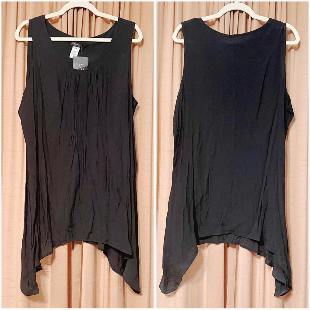 Semi-sheer black sleeveless blouse